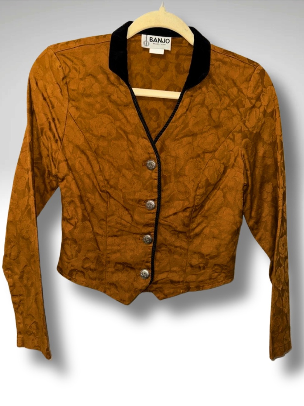 VTG Banjo Women's Rust Brown Textured Blazer with Contrast Collar